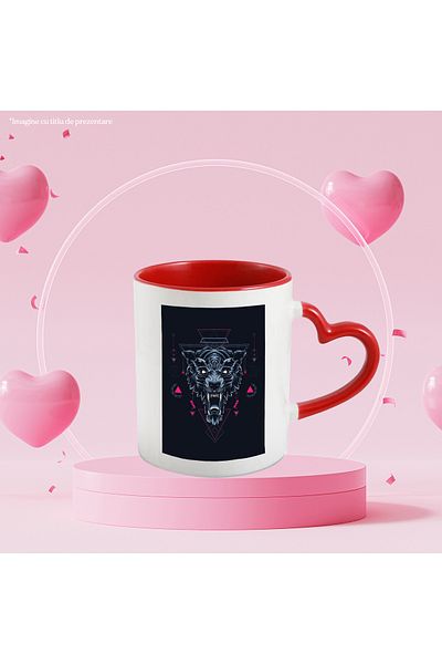 StoryGift Romania Mug With Tiger, Geometry, Digital, Abstract, Multicolor 330 ml, Ceramic with Handle, With Heart Handle