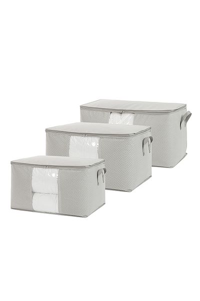 Ocean Home Textile Σετ 3 τσάντες με μοτίβο ψαροκόκαλου με παράθυρο PVC