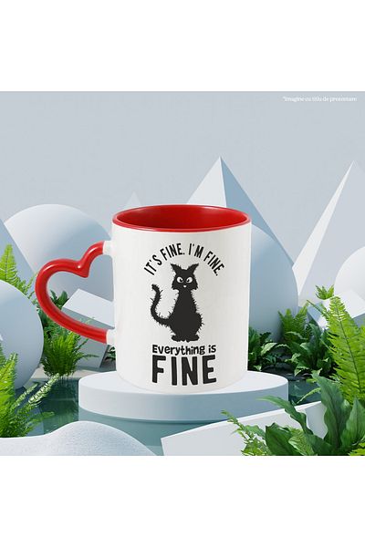 StoryGift Romania Mug with a cat for those who say everything is fine even if it's not, With ,STG.