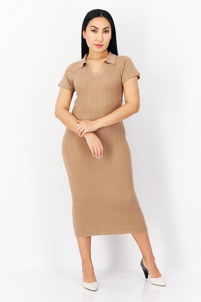 French Connection Women Ribbed Midi Dress, Tan