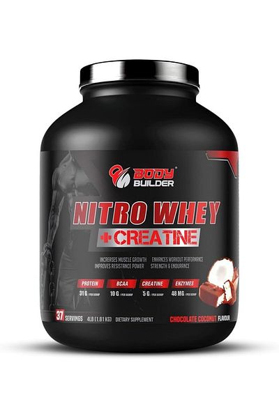 Body Builder Nitro Whey Creatine, Chocolate Coconut, 4 Lb Shaker, Whey Protein For Muscle Growth & Recovery
