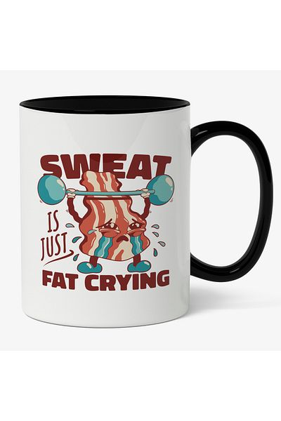 StoryGift Romania Cana Cu Felie De Bacon Ridicand Bara DE Greutati, Text IN Engleza Sweat Is Just , Cu Maner Negru