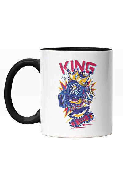 StoryGift Romania Cana Cu Silueta Om Cu Cap Montitor Pe Skateboard, Coroan Au...