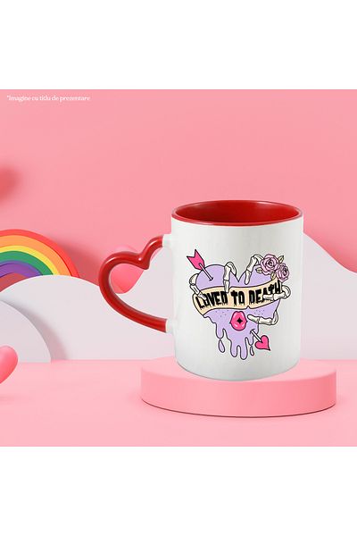 StoryGift Romania Mug with the message "Loved to Death", purple heart, arrow, morm, With ,STG