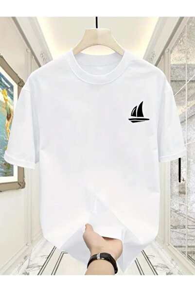 TekTarzz Tricou unisex cu design imprimat cu barca cu pânze