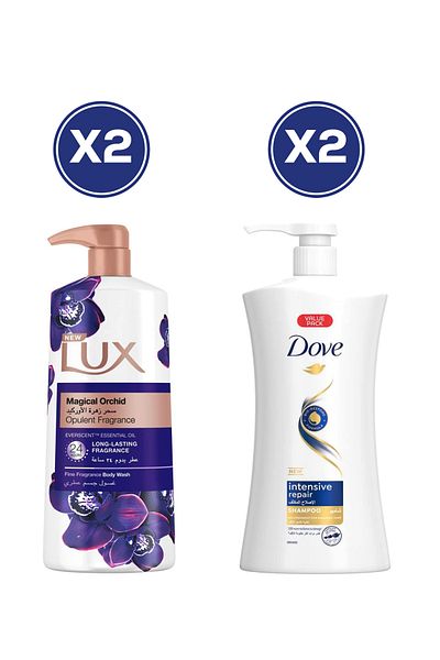 Dove Lux Body Wash Magical Orchid 700ml x2 + Dove Repair Shampoo 1000ml x2 – Bundle