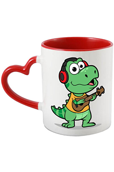 StoryGift Romania Cana Cu Dinozaur, Casti, Tricou, Chitara, Muzica, Instrument Muzical, Multicolor, Cu Maner Inim