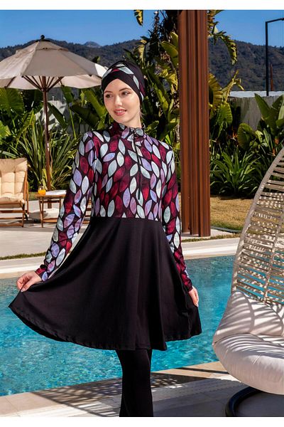 Mayom Quick Dry Patterned Tights Lycra Hijab Swimsuit 2511