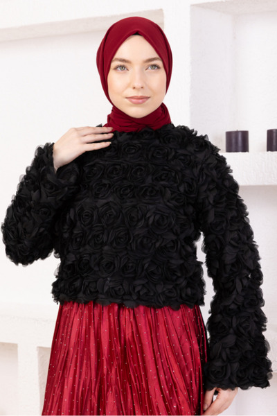 BURCU TESETTÜR Organze Güllü İspanyol Kol Tesettür Buluz- BRC1201