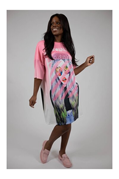 FASHIONLAND ROCHIE MIDI OVERSIZE CU MANECA SCURTA PINK PERSONALITY GIRL TALIE...