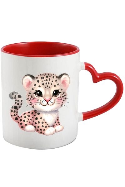 StoryGift Romania Cana cu o femela jaguar | ilustratie | micuta | fericire | imbujorata | animalut, Cu Maner Inim