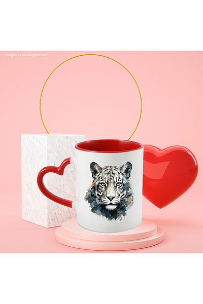 StoryGift Romania Mug With Tiger, Arctic, Mosaic, Wild Animal, Feline, Multicolor 330 Ml, Ceramic, With Heart Handle