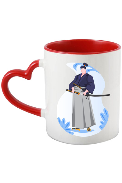 StoryGift Romania Cana Cu Katana, Samurai, Sabie, Sandale, Multicolor 330 ml, Ceramica cu Maner In, Cu Maner Inim