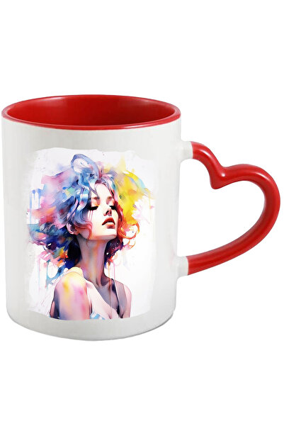 StoryGift Romania Cana Cu Ilustratie Watercolor, Fata, Maieu, Machiaj, Multic...