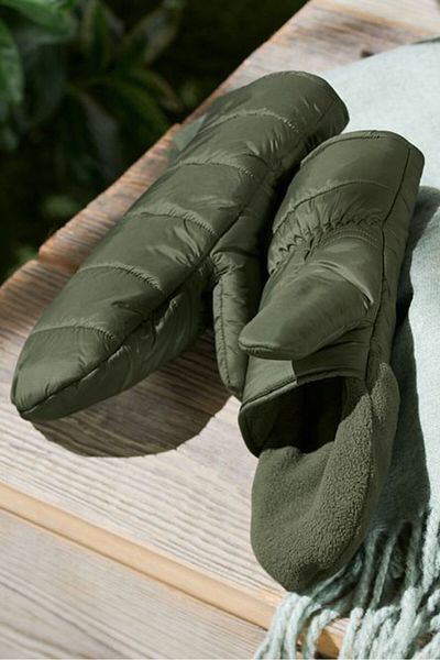 Tchibo Women 1 Pair Quilted Folding Mittens, Dark Olive