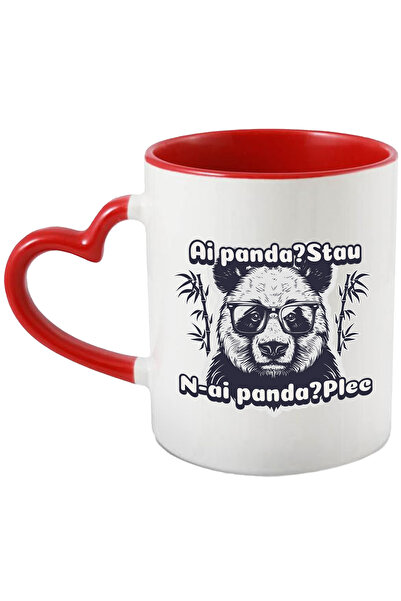 StoryGift Romania Cana urs panda, ai panda stau n ai panda plec, mesaj haios, 330ml, Ceramica cu M, Cu Maner Inim