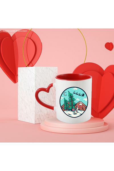 StoryGift Romania Mug With Mountain, Snow, Santa Claus, Reindeer, Gift, Multicolor 330 ml, Ceramic with , With ,STG