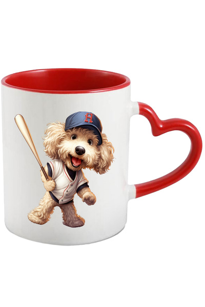 StoryGift Romania Cana cu un catel blanos care joaca baseball | ilustratie | meci greu | competiti, Cu Maner Inim