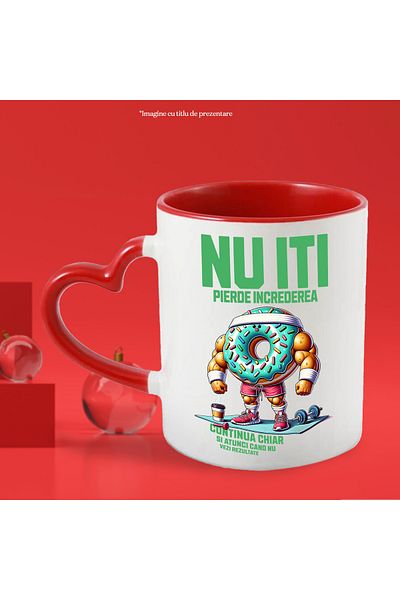 StoryGift Romania Donut Mug at the Gym - Don't Lose Your Confidence, 330ml, Ceramic with Heart Handle, With,STG.