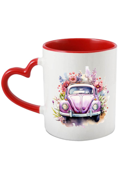 StoryGift Romania Cana cu o masina, ilustratie, roz, natura, floricele, afara...