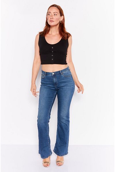 Esprit Women Bootcut High Rise Wide Leg Stretch Jeans, Navy