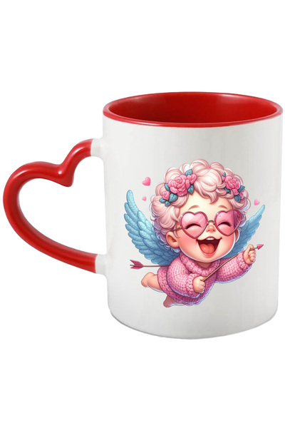 StoryGift Romania Cana cu un bebelus Cupidon, ilustratie, floricele, lana, fl...