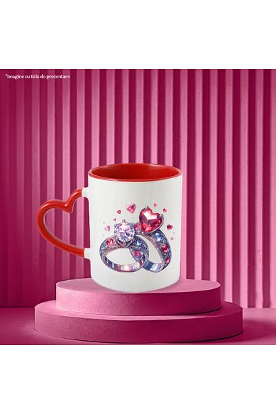 StoryGift Romania Mug with 2 diamond rings, gemstones, illustration, engagement, relationship, Val, Cu, STG.