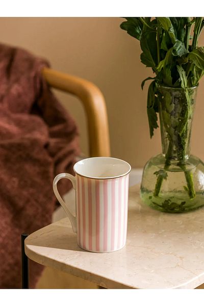 LC Waikiki Lcw Home Pink Line Printed Porcelain Mug