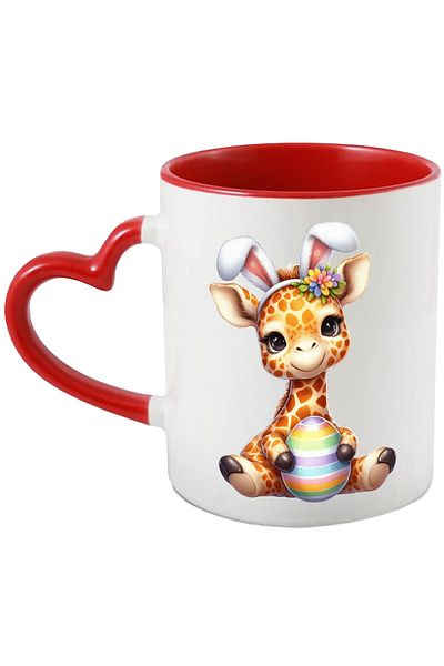 StoryGift Romania Mug with a giraffe, illustration, rabbit ears, egg, cheerful, happy, playful c, With Heart Handle