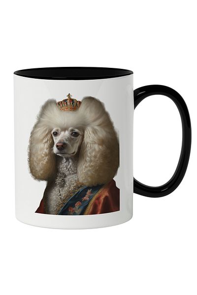 StoryGift Romania Cana Cu Portret Caine alb Puddle, Tinuta Regeasca, Accesorii De Argint, Iubitori, Cu Maner Negru