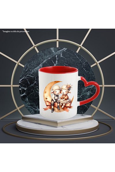 StoryGift Romania Mug with a sheep and a ram, illustration, flowers, white skirt, crescent moon, bows, a, With ,STG