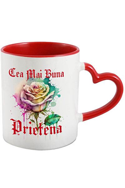 StoryGift Romania Cana cu Trandafir Colorat Arta Pictura Stil Curgatoare Text...