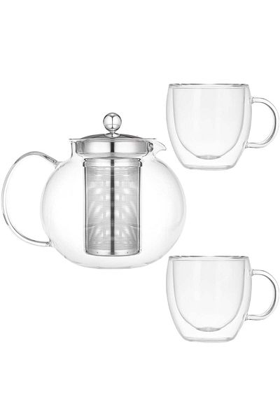 Quasar & Co. 2-Cup Teapot Set, ®,relax,with Infuser,lid and 2 Double-Walled Mugs,650ml/2x250ml