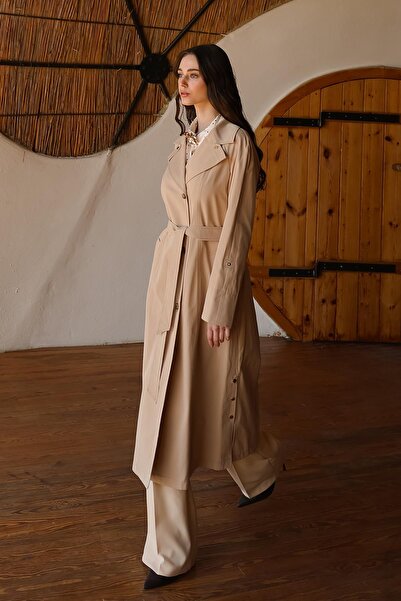 Olcay Leopar Desen Detaylı Yarım Astarlı Trençkot BEJ 6713