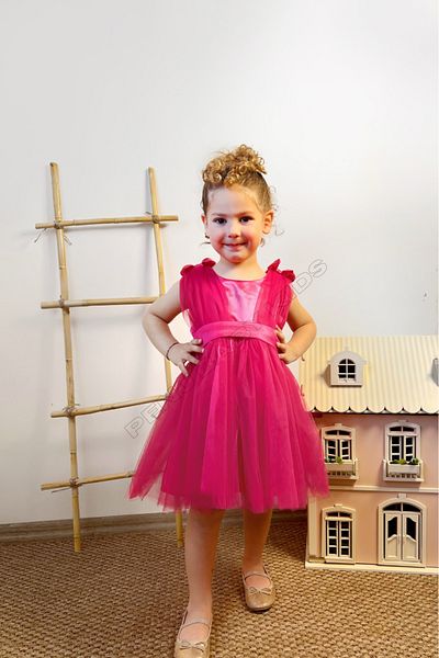 penu baby kids Fuchsia Tulle Baby Girl Dress with Bow on the Shoulder - Bow