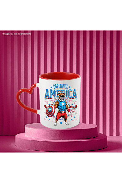StoryGift Romania Boxer Dog Mug in Captain America Costume with Cape, Night Hero, Thick, with Heart Handle