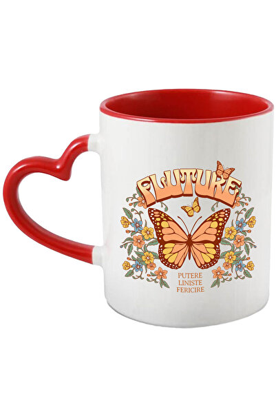 StoryGift Romania Cana cu Fluture Colorat Portocaliu Text Putere Liniste Feri...