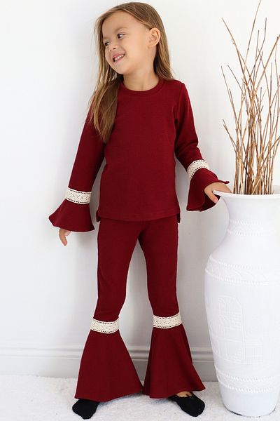Parla Kids Girl's Arya Claret Red Top and Bottom Tracksuit Set