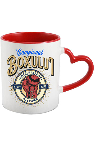 StoryGift Romania Cana cu Manusa De Box Sport De Contact Periculos Text Campionul Boxului Motivati, Cu Maner Inim
