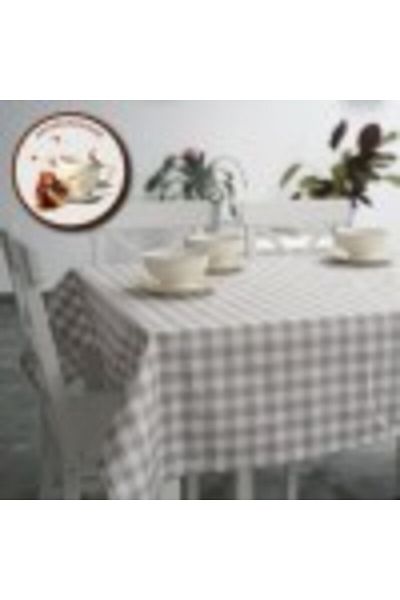 Pucioasa Tablecloth with Teflon Coating, Cotton, 160x320cm, White-Grey Checkered