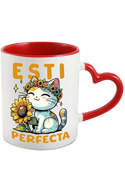 StoryGift Romania Cana cu Pisica Vesela Cu Coroana De Flori Floarea Soarelui ...