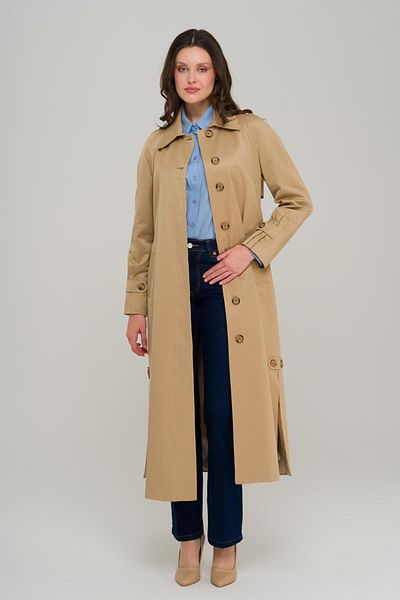 Olcay Shirt Collar Side Slit Lined Water Repellent Long Trench Coat Kamel 6700