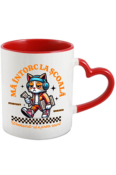 StoryGift Romania Cana cu Pisica Suparata Extenuata Tinuta Hip Hop Galbena Casti Audio text Ma Int, Cu Maner Inim