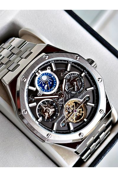 Ferrucci Silver Color Mechanism Luxury Business Model Automatic Mechanism Men's Wrist Watch + Bracelet