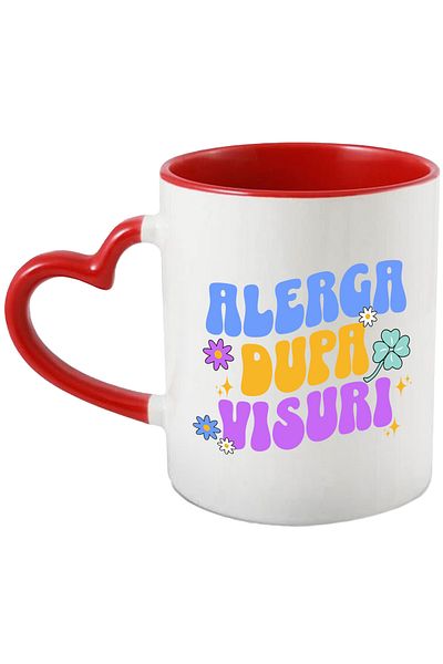 StoryGift Romania Mug with Colorful Message Flowers Run After Dreams, Inspirational, Ceramic, 330ML,, With Heart Handle