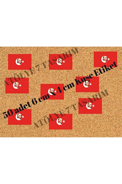 Atölye7Tasarım 50 Adet Atatürk ve Türk Bayrağı 19 Mayıs Cumhuriyet Bayramı 23 Nisan Kuşe Etiket Sticker