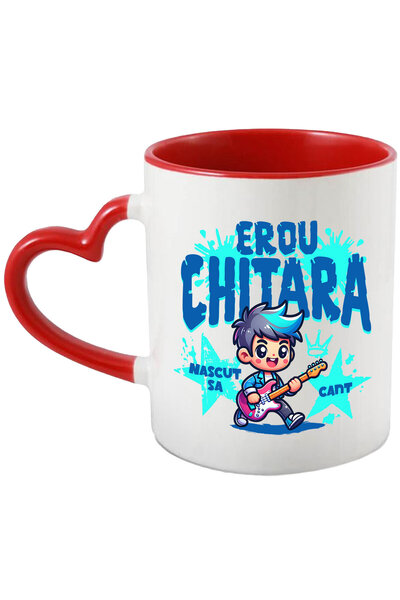 StoryGift Romania Cana cu Baiat Rockstar Cu Chitara Rosie Text Erou Nascut Sa...