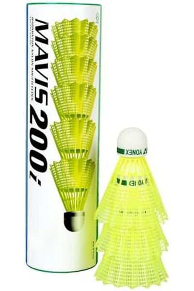 YONEX مكوكة نايلون من مافيس 200i، عبوة من 6 قطع، صفراء، متوسطة الحجم