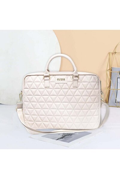 Guess Laptop Bag 15 inch, Mosaique Pattern, Detachable Shoulder Strap, Adjustable, - White