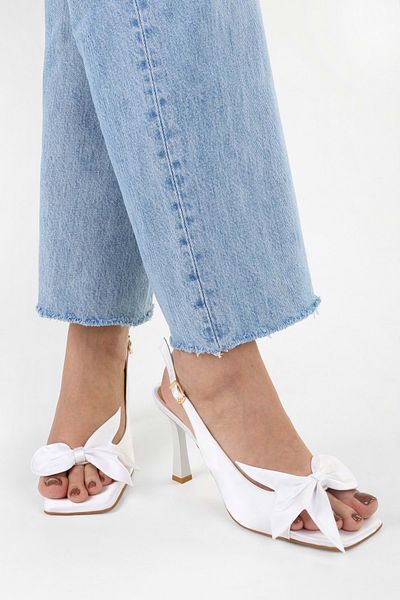 Shoeberry Women's Lily Satin Bow Detailed Heeled Shoes